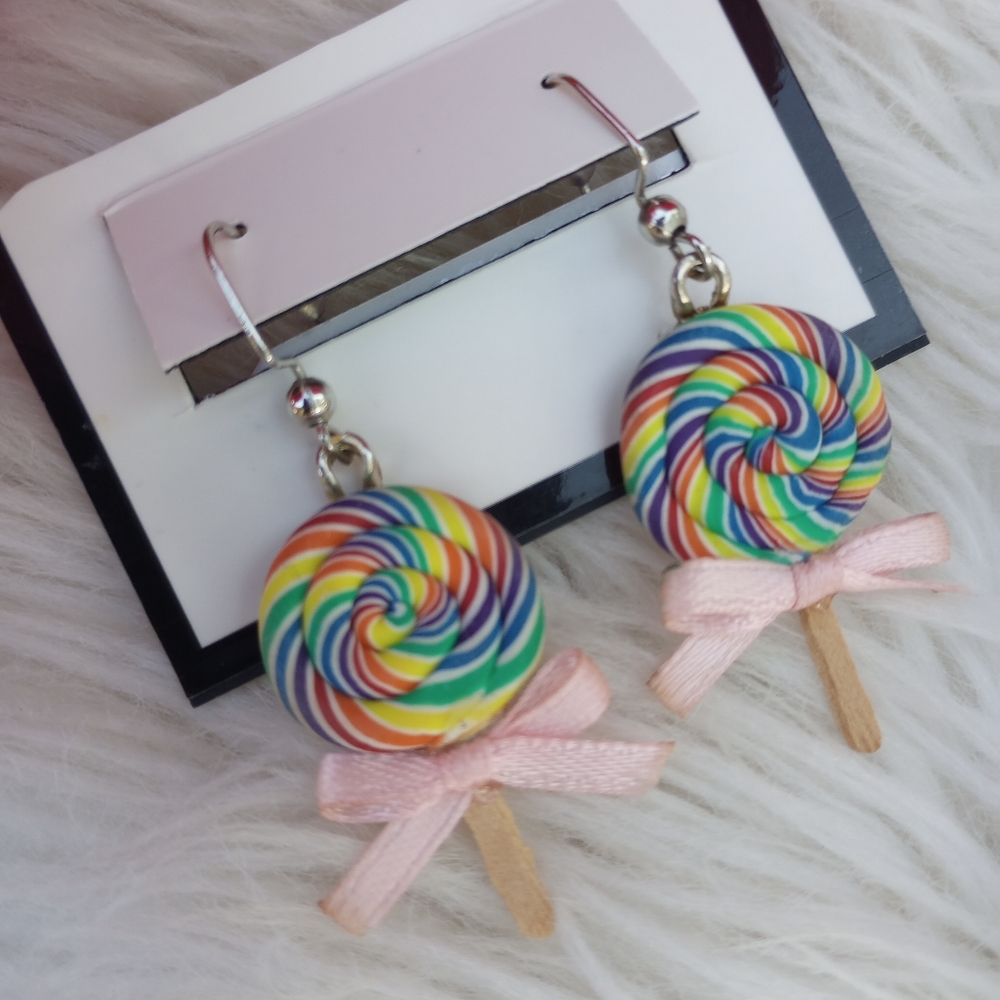 Handmade Clay Swirly Lollipop Earrings